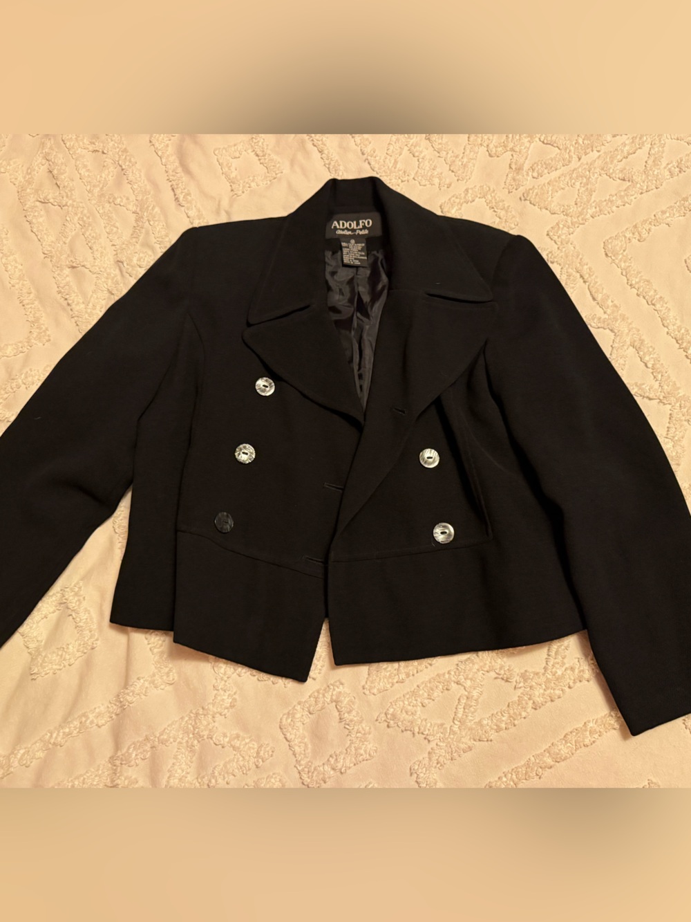 Vintage Adolfo Black Double-Breasted Cropped Jacket
